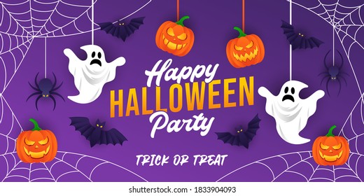 Halloween background vector illustration design template. Decorative Halloween vector background in trendy cartoon style. Happy Halloween banner, poster, greeting card or party invitation background