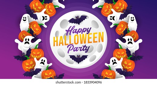 Halloween background vector illustration design template. Decorative Halloween vector background in trendy cartoon style. Happy Halloween banner, poster, greeting card or party invitation background