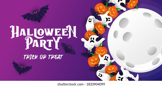 Halloween background vector illustration design template. Decorative Halloween vector background in trendy cartoon style. Happy Halloween banner, poster, greeting card or party invitation background