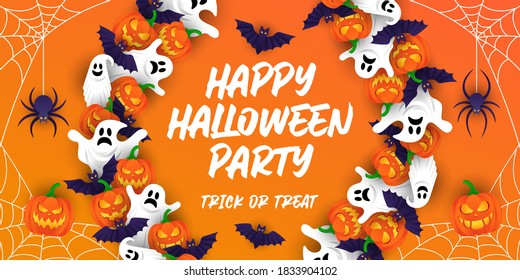 Halloween background vector illustration design template. Decorative Halloween vector background in trendy cartoon style. Happy Halloween banner, poster, greeting card or party invitation background