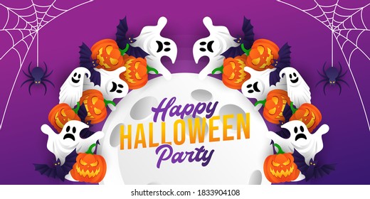 Halloween background vector illustration design template. Decorative Halloween vector background in trendy cartoon style. Happy Halloween banner, poster, greeting card or party invitation background
