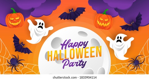 Halloween background vector illustration design template. Decorative Halloween vector background in trendy cartoon style. Happy Halloween banner, poster, greeting card or party invitation background