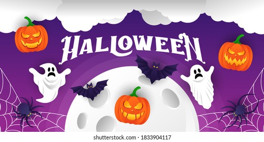 Plantilla de diseño de ilustración vectorial de fondo de Halloween. Fondo decorativo vectorial de Halloween al estilo moderno de las caricaturas. Banner de Feliz Halloween, afiche, tarjeta de saludo o fondo de invitación de fiesta