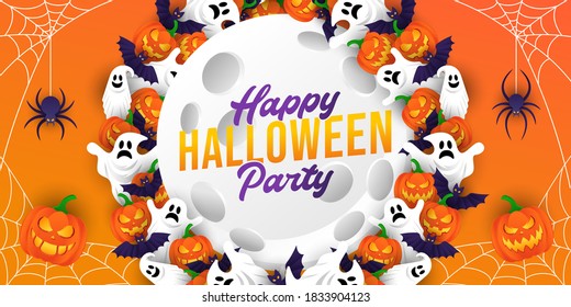 Halloween background vector illustration design template. Decorative Halloween vector background in trendy cartoon style. Happy Halloween banner, poster, greeting card or party invitation background