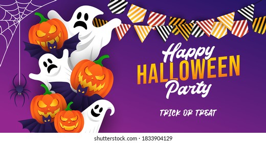 Plantilla de diseño de ilustración vectorial de fondo de Halloween. Fondo decorativo vectorial de Halloween al estilo moderno de las caricaturas. Banner de Feliz Halloween, afiche, tarjeta de saludo o fondo de invitación de fiesta
