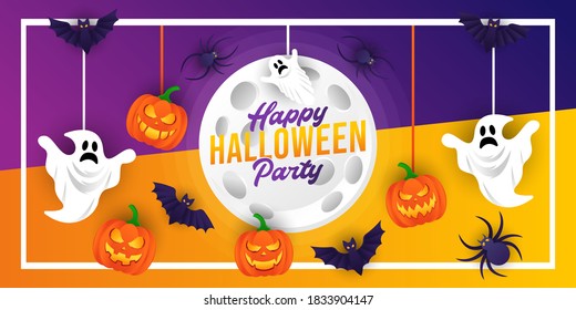 Halloween Hintergrund, Vektorgrafik Design-Vorlage. Dekorativer Halloween-Vektorhintergrund im trendigen Cartoon-Stil. Fröhliches Halloween-Banner, Poster, Grußkarte oder Partyeinladung-Hintergrund