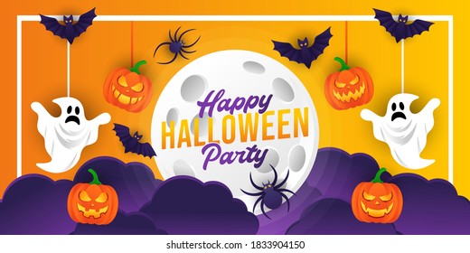 Plantilla de diseño de ilustración vectorial de fondo de Halloween. Fondo decorativo vectorial de Halloween al estilo moderno de las caricaturas. Banner de Feliz Halloween, afiche, tarjeta de saludo o fondo de invitación de fiesta