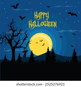 Halloween background vector illustration design template. Decorative Halloween vector background in trendy cartoon style. Happy Halloween banner, poster, greeting card or party invitation background