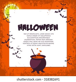 Halloween Background. Vector Illustration. Flat Halloween Icons with Square Frame. Trick or Treat Concept. 