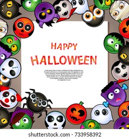 Halloween Background. Vector Illustration. Flat Halloween Icons with Square Frame. Trick or Treat Concept. 