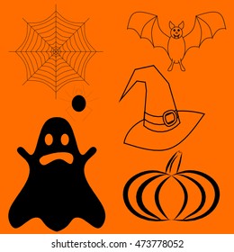 Halloween background. vector illustration. Ghost. Cap. Web. Pumpkin.