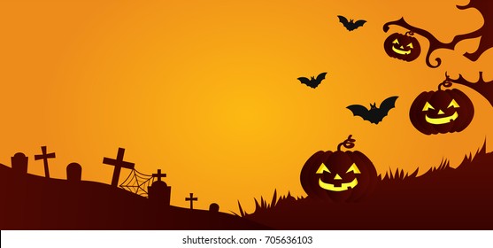 Halloween background vector illustration, Happy Halloween night with copy space. 