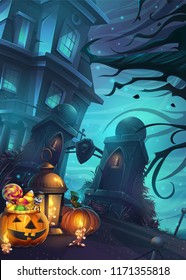 Halloween background - vector illustration mobile format screen. Bright image to create original video or web games, graphic design, screen savers.