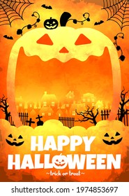 Halloween background vector illustration. Poster (flyer) template design (text space) 