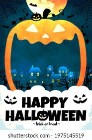 Halloween background vector illustration. Poster (flyer) template design (text space) 