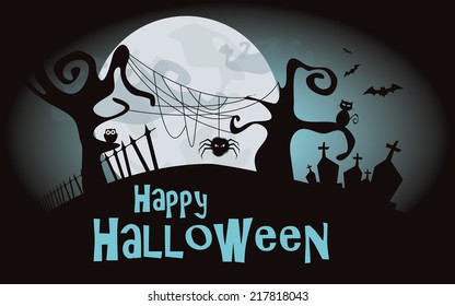 Halloween background, vector illustration with scary forest