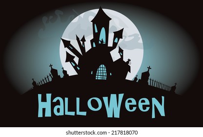 Halloween background, vector illustration with scary castle