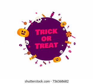 Halloween Background Vector Isolated Flat Banner illustration with Cute Scary Elements Great for Badges, Symbols, Cards, Invitations and Web