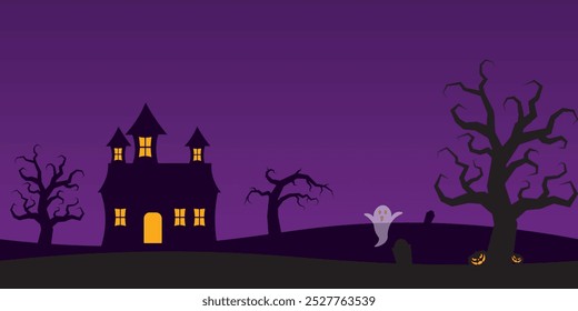 Halloween background vector, Halloween night,spooky atmosphere, pumpkin, halloween night silhouette design.