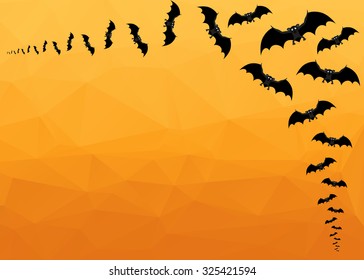 Halloween Background. Vector Halloween orange polygonal mosaic  background with  bats