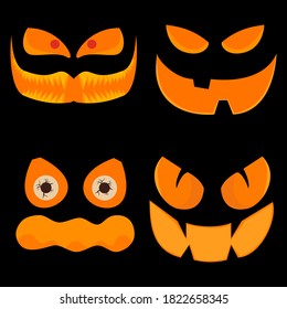 Halloween background. Vector scary face of a ghost. The face of the pumpkin jack o'lantern on a black background. vector illustration.