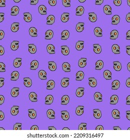 Halloween background. Vector seamless pattern with pumpkins, bats, skulls. Spooky season.