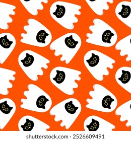  Halloween background vector. Seamless pattern with Cute Halloween Boo Spooky Ghost Doodle Vector