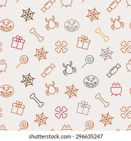 Halloween background. Vector seamless pattern for web or print design with Halloween theme linear symbols.