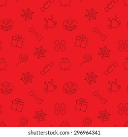 Halloween background. Vector seamless pattern for web or print design with Halloween theme linear symbols.