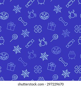 Halloween background. Vector seamless pattern for web or print design with Halloween theme linear symbols.
