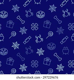 Halloween background. Vector seamless pattern for web or print design with Halloween theme linear symbols.