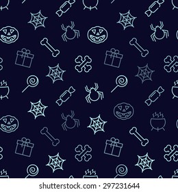 Halloween background. Vector seamless pattern for web or print design with Halloween theme linear symbols.