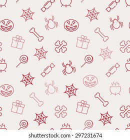 Halloween background. Vector seamless pattern for web or print design with Halloween theme linear symbols.