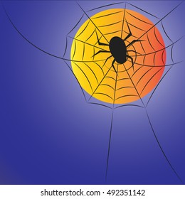 halloween background vector, spider on the light moon background 