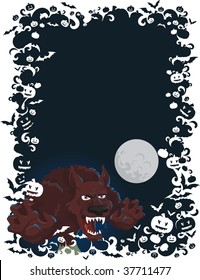 halloween background with werewolf monster