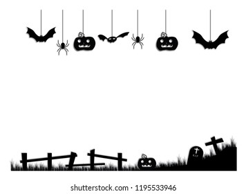 Halloween background white color vector with Bat, spider, jack, pumpkins, 