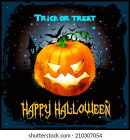 Halloween Background whith message design background, vector illustration. Watercolor pumpkin.