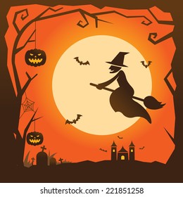 Halloween Background with Witch