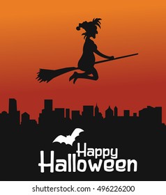 Halloween background with witch and bets
