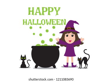 Halloween background witch cooking poisonous in cauldron with green potion