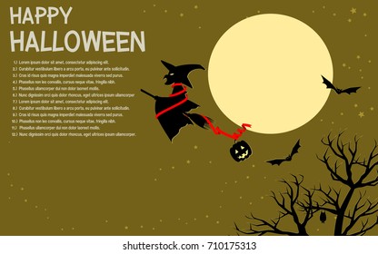 Halloween background, witch is flying on the sky.
