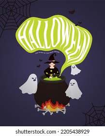 halloween background with witch and ghost