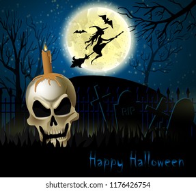 Halloween background of Witch on the full moon