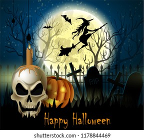 Halloween background of Witch on the full moon