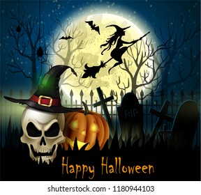 Halloween background of Witch on the full moon