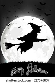 Halloween background of Witch on the full moon. Vector