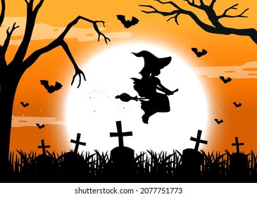 Halloween background with witch silhouette illustration