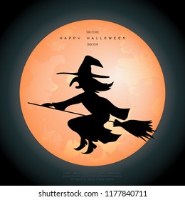 Halloween background with Witch Silhouette. Invitation for party. Halloween night vector illustration.