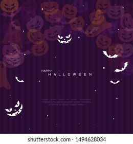 Halloween background with Witch Silhouette. Invitation for party. Mix of Various Spooky Creatures, Moon. Halloween night vector illustration. Halloween background