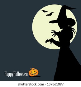 Halloween background with witch silhouette - vector illustration